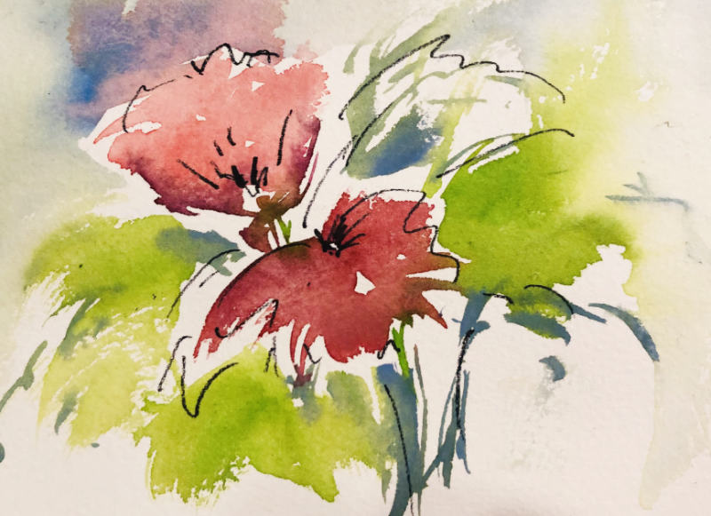 Grußkarte Aquarell - Mohnblumen