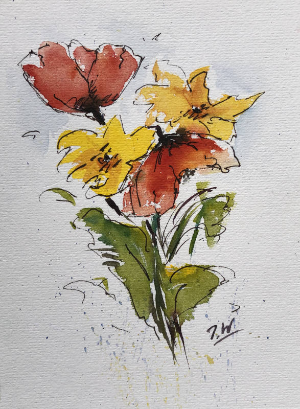 Grußkarte Aquarell fluffige Blumen
